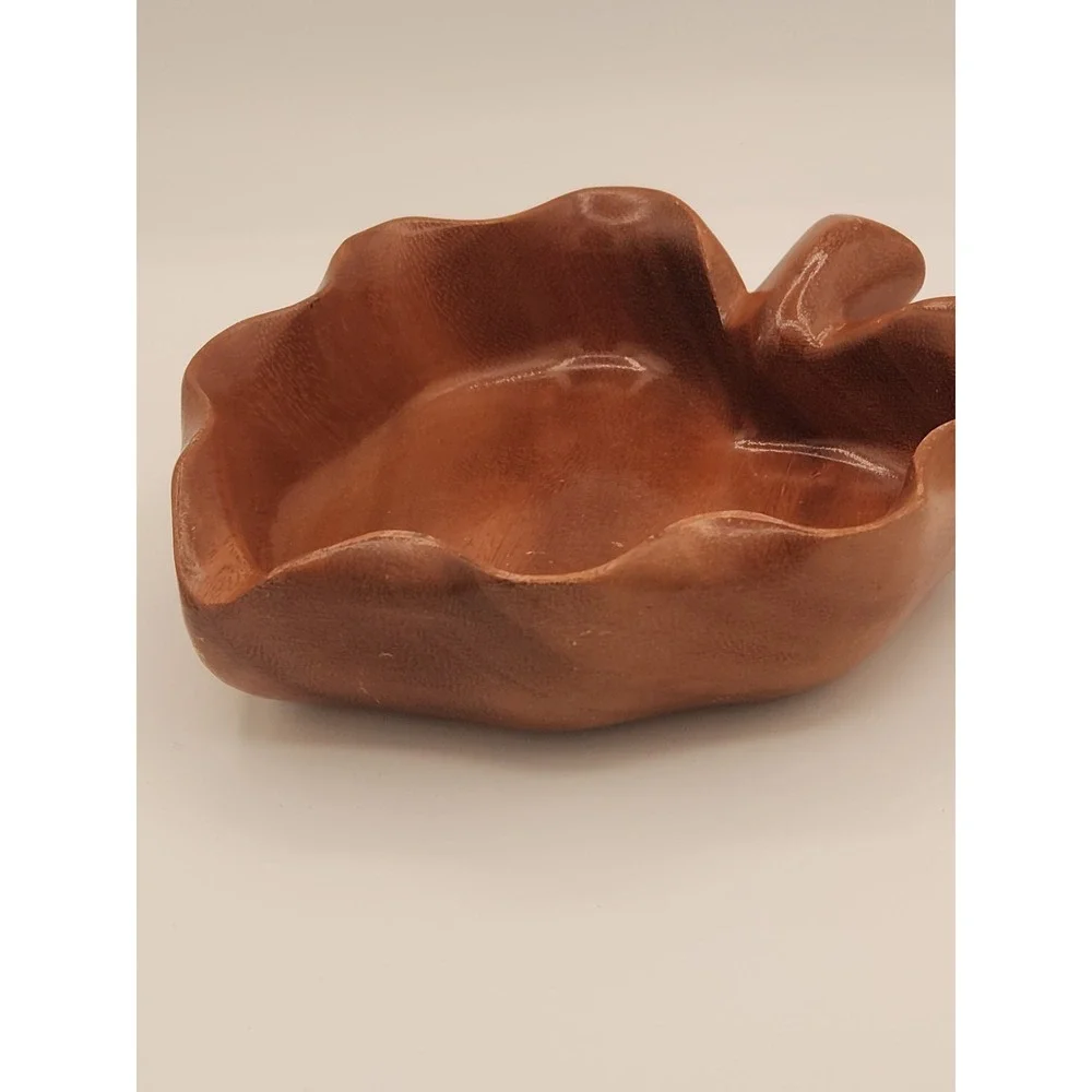 Vintage‎ Harry's Bowl Taro Leaf Monkey Pod Wood Hawaii Brown Wood